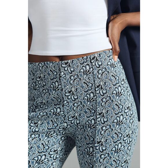 Maeve Anthropologie The Margot Kick-Flare Cropped Pants Blue Paisley Jacquard S - Picture 4 of 12